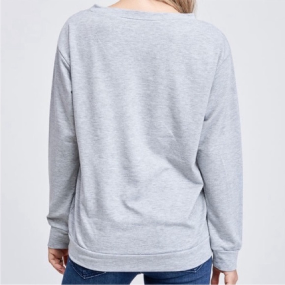 Smiley Face Grey Long Sleeve Pullover/Top - Picture 2 of 5